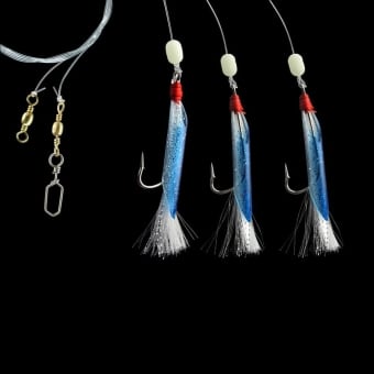 Jenzi Makrelen-Vorfach mit Perlen und 3 Armen 130cm Blau Glitter
